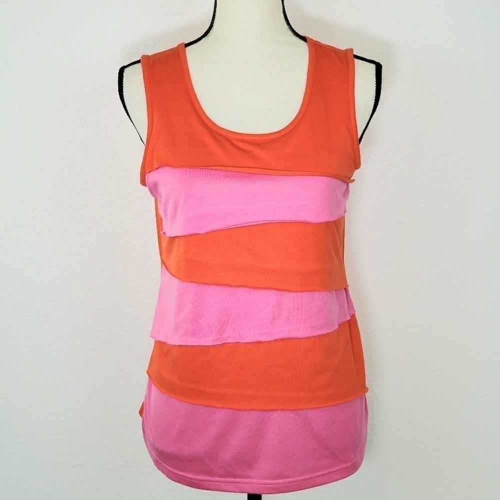 PASSPORTS Pink & Orange Sleeveless Top Beachy Summer Artsy, size Small